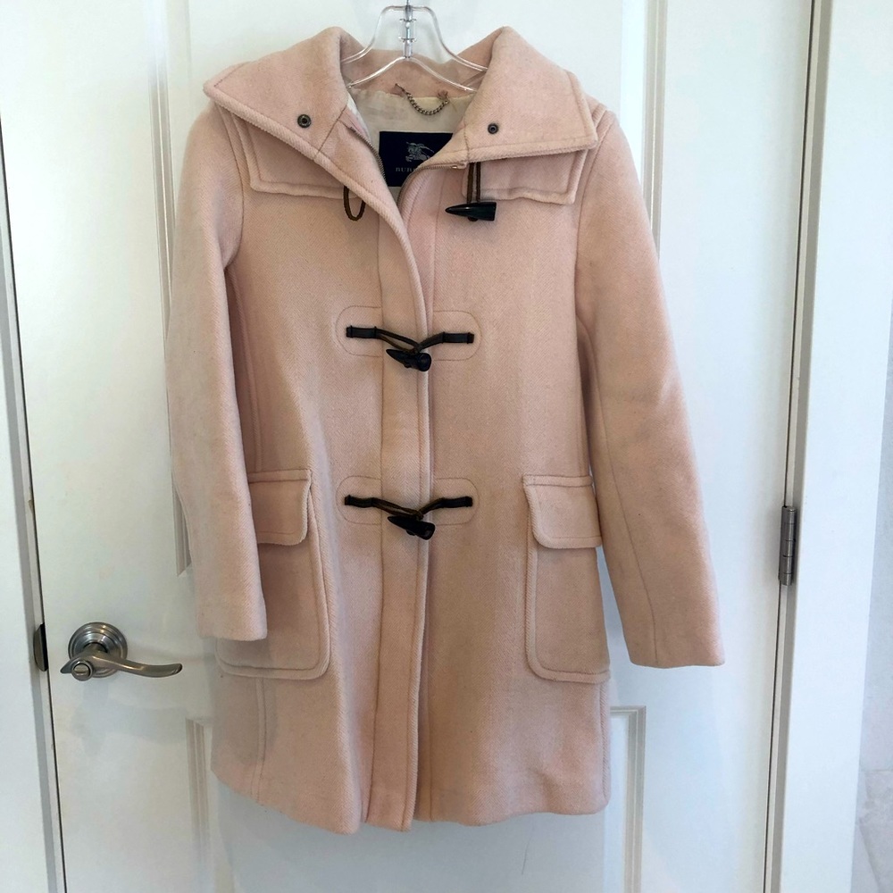 Vintage pale pink Burberry duffle coat.